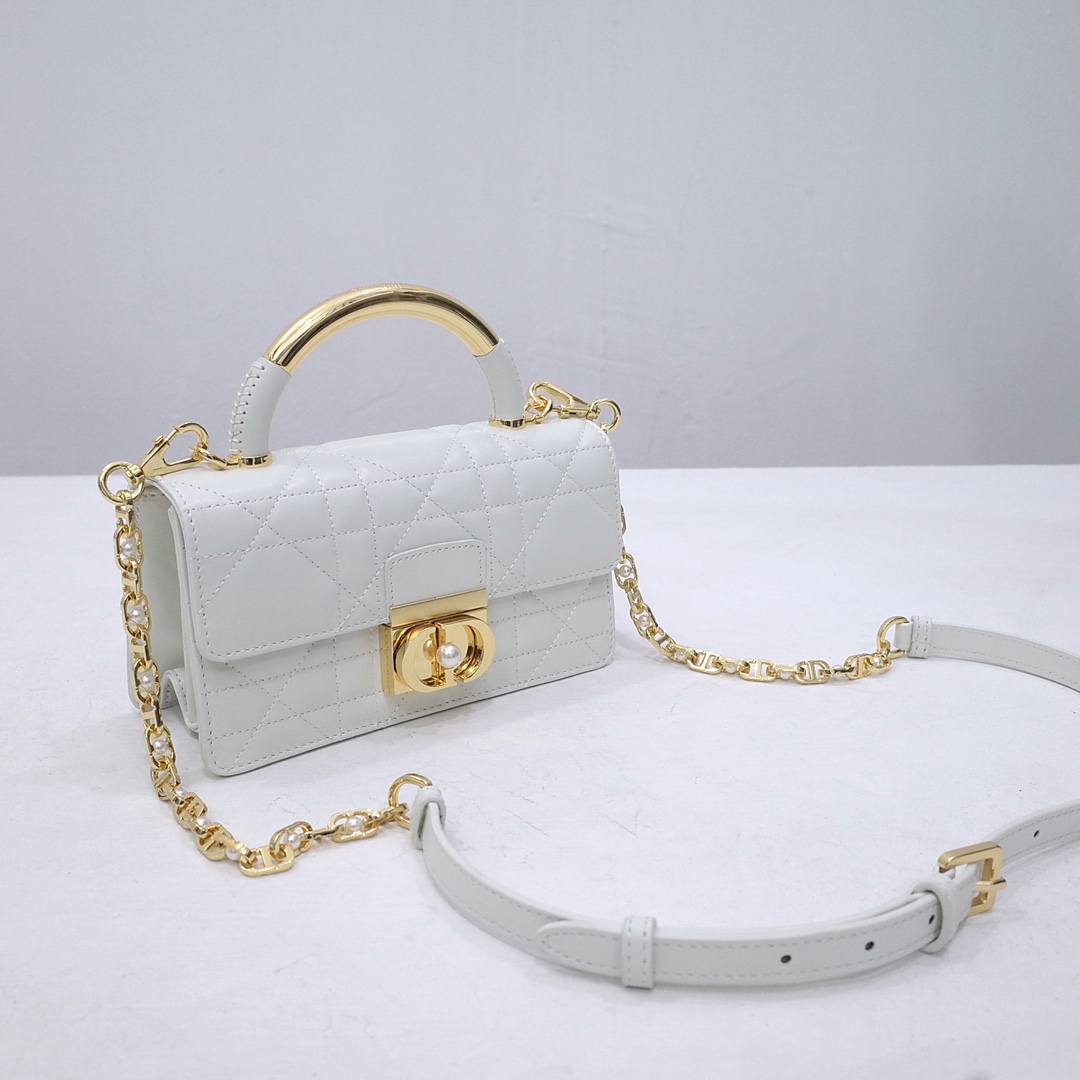 Mini Dior Ange Bag White Macrocannage Lambskin